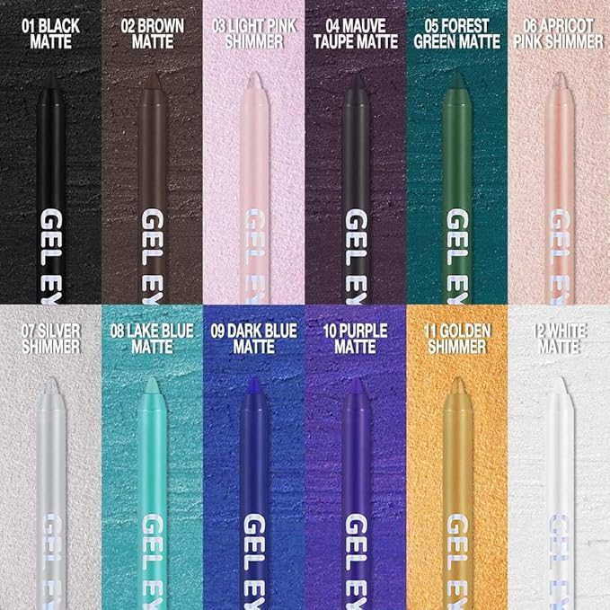 Lake Blue Matte Gel Eyeliner Pencil, Multi-Use Waterline Eyeliner with Sharpener, Sharpenable Eye Liner Waterproof Smudge Proof, High Pigmented Eye Makeup Liners, Vegan & Cruelty-Free 08