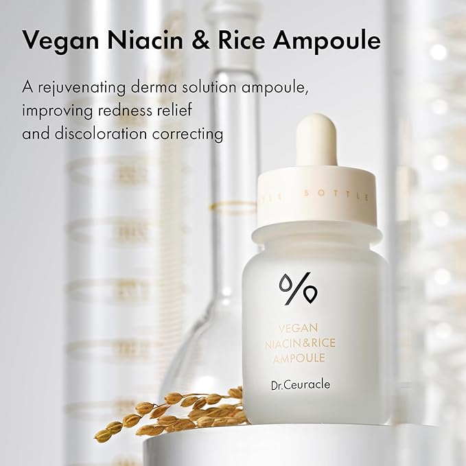 Dr.Ceuracle Vegan Niacin & Rice Ampoule - Dark Spot Discoloration Correcting Facial Treatment Serum with Soft and Silky Finish, Korean Skincare for Stocking Stuffers (30 ml / 1.01 fl. oz.)