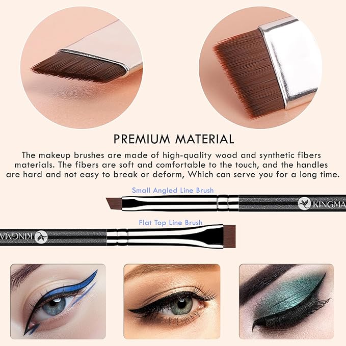 KINGMAS 7pcs Eyeliner Brush Set, Angled Flat Gel Eye Liner Makeup Brushes, Ultra Thin Liner Brush, Fine Point Eyeliner Brushes for Women Girls