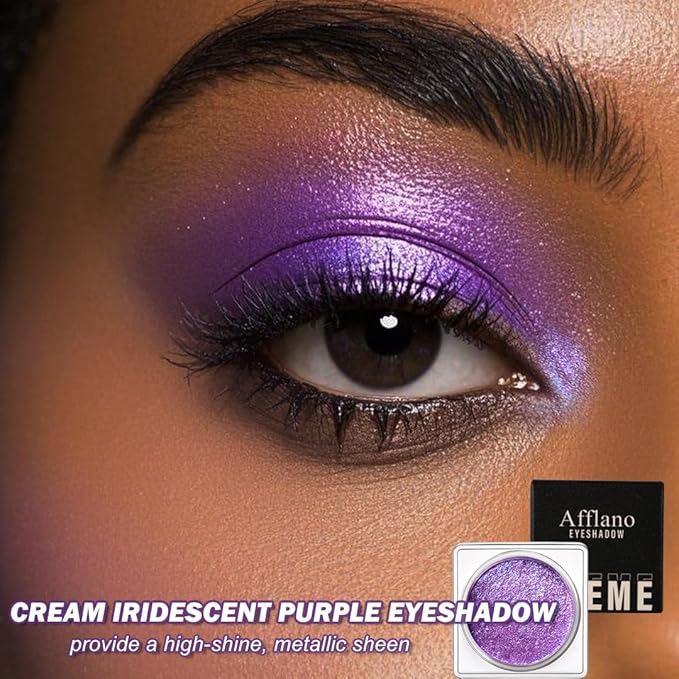 Shimmer Purple Cream Eyeshadow, Moisturizing Metallic Sparkling Ultra-Blendable Purple Glitter Eye Shadow Makeup, Long Lasting Travel Friendly Creme Eyeshadow Palette for Evening Natural Look, 09#