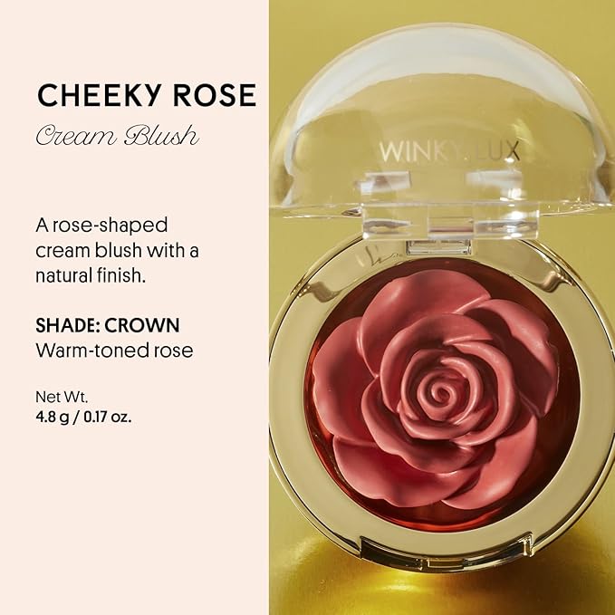 Winky Lux Cheeky Rose Cream Blush – High Pigment, Weightless Color for Cheeks, Effortlessly Blendable Makeup with Vitamin E, Warm Toned Rose, Crown