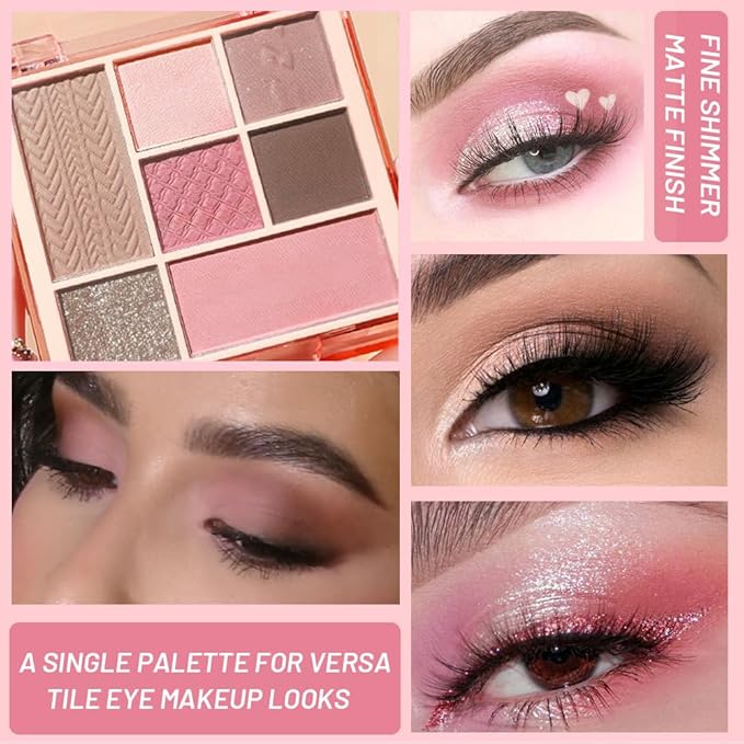 7Colors Eyeshadow Makeup Palette,Pink Mauve Brown Champagne Natural Neutral Eye Shadow Palettes for Older Women,Long Lasting Naturing-Looking,Lightweight,Eye Makeup Kit Travel Size,Vegan