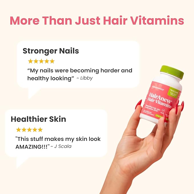 HairAnew Hair Growth Vitamins for Thicker Stronger Hair | Works for Women & Men All Hair Types | 11 Hair Vitamins & Ingredients | 5000mcg Biotin | Vegan | Independently Tested | 60 Capsules (3)