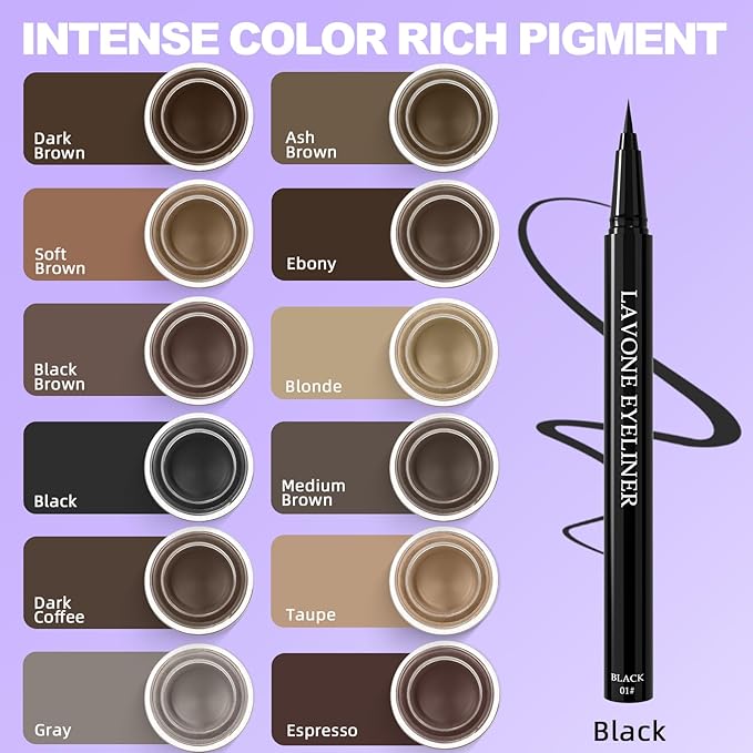 LAVONE Eyeliner Set - Waterproof Makeup Kit with Liquid eyeliner Pencil, Gel Eyeliner & Angled Eye liner Brush, Waterproof, Smudge Resistant, Long Lasting Formula - Taupe