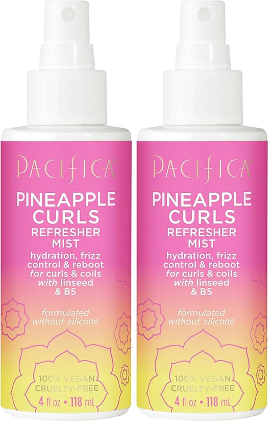 Pacifica Pineapple Curls Refresher Mist-Curl Refresher Spray, with Hyaluronic Acid, Vitamin B5 & Plant Oils, Vegan & Dermatologist Tested Curly Hair Products and Wavy Hair Products-4 Fl Oz(Pack of 2)