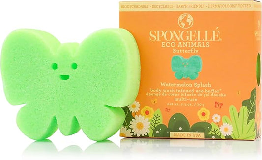 Spongelle Butterfly Eco Collection Animals Kids Buffer Body Scrubber | Bath & Shower Loofah for Kids | Biodegradable, Cruelty-Free, Vegan, Dermatologist-Tested, Made in USA