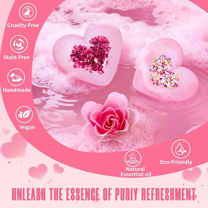 Easter Bath Bombs for Women, XXL 4-Pack Handmade Natural & Organic Rose Essential Oil, Teen Easter Basket Stuffers Gifts for Her Him, Birthday Gifts for Wife Daughter Girlfriend Coworkers