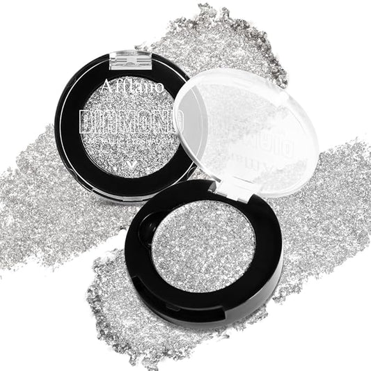 Silver Glitter Eyeshadow, High Pigmented Diamond Sparkly Eyeshadow Silver Eye Makeup, High Shine Long Lasting Waterproof Metallic Pearly Pressed Powder Eye Shadow Highlight for Face & Body, Vegan, #1H