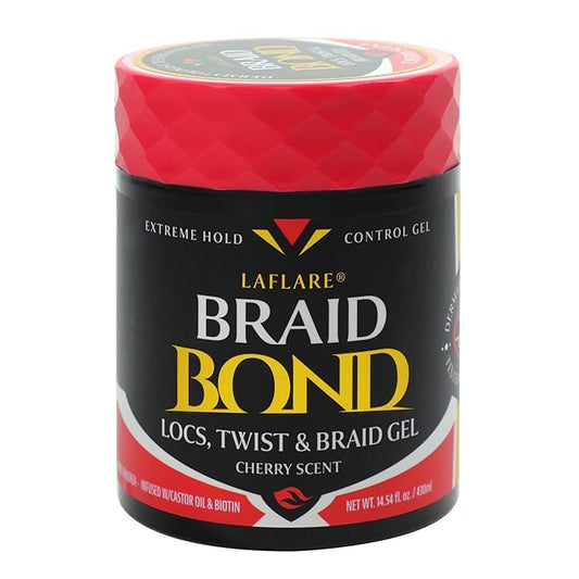 Laflare 430 ml Braid Bond Gel Bulk Extreme Hold for Natural & Kids Hair, Vegan, Nourishing, Braiding Hair, Twist Hair (Cherry)