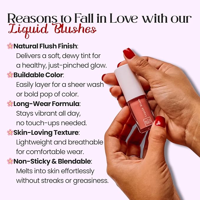M2U NYC Red Hydrating Liquid Blush - Soft, Dewy Liquid Blush for Cheeks with High Pigment Color & Breathable Feel - Lightweight & Blendable, Long-Wearing & Smudge Proof Formula (Big Apple)