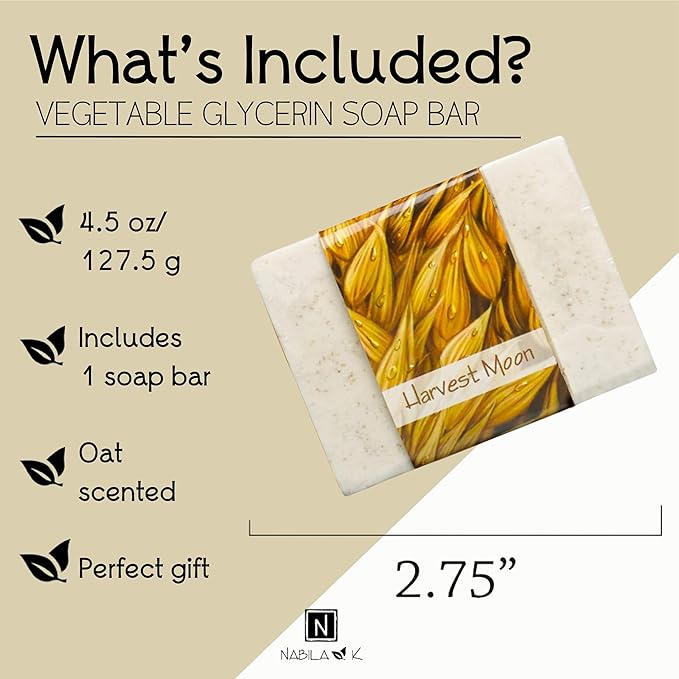 Glycerin Bar Soap Harvest Moon Scent - Natural, Vegan-Friendly, Hypoallergenic - Moisturizing and Hydrating with 100% Vegetable Glycerin - Sulfate-Free, Paraben-Free, Chemical-Free - 4.5 oz