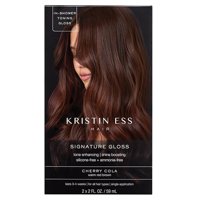 Kristin Ess Hair Gloss in Cherry Cola Warm Red Brown - 4 Wk Semi Permanent Hair Dye Glaze - Color Depositing Conditioner & Brassy Toner for Vibrant Color, Shine + Gloss, Vegan, Silicone & Ammonia Free