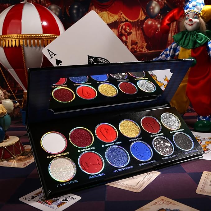 DE'LANCI Red Blue Multichrome Eyeshadow Palette, High Pigment Metallic Silver Shimmer Eyeshadow for Goth, Clown/Joker Smoky Makeup, Longwear Vegan Chameleon Iridescent Black Halloween Cosplay Party