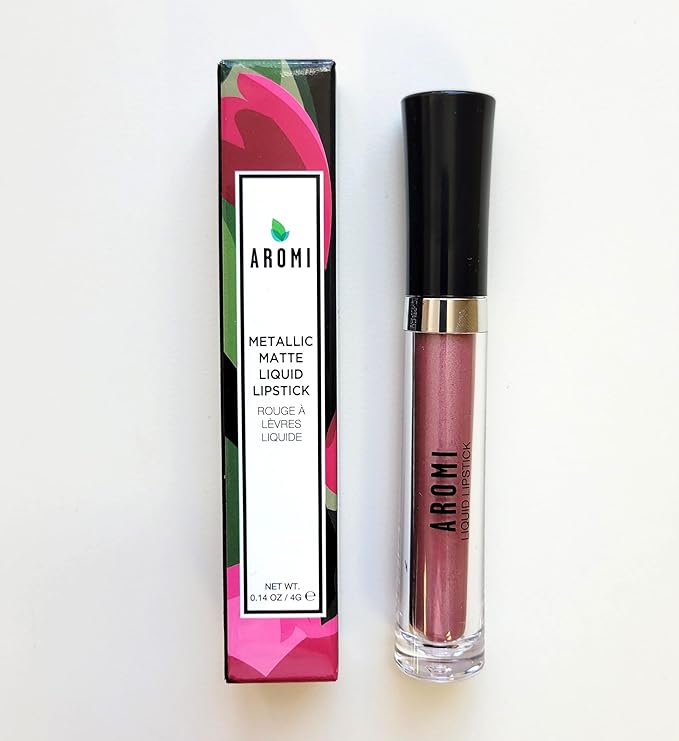 Aromi Dusty Rose Metallic Liquid Lipstick | Rosy Pink Chestnut Lip Color with Shimmery Finish, Vegan, Cruelty-free, Long-lasting, Waterproof (Alpine Bloom)