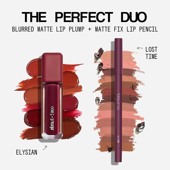 about-face Blur Matte Lip Plump – Soft-Matte Liquid Lipstick with Plumping Effect – Hydrating, Vegan, Cruelty-Free, Clean Beauty – 0.2 oz (Elysian - Dusty Red)