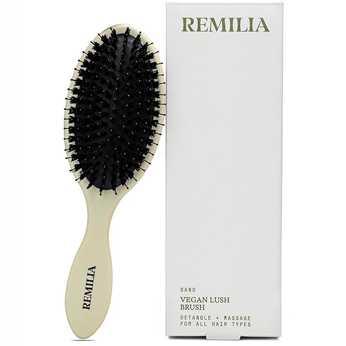 Remilia Vegan Lush Paddle Hair Brush with Boar-Like Bristles for Smooth Detangling and Daily Scalp Comfort - Lightweight Travel-Ready Design for All Hair Types - Sand