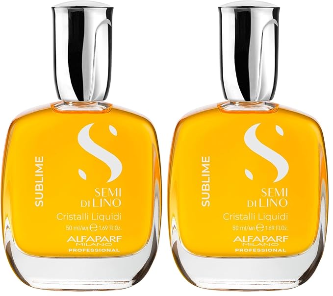 ALFAPARF MILANO Semi di Lino Sublime Cristalli Liquidi Hair Oil with Thermal Protection - Superior Hair Finishing Smoothing Serum Treatment - Brilliant Shine - Vegan Formula - 1.69 fl. oz.,(Pack of 2)