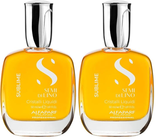 ALFAPARF MILANO Semi di Lino Sublime Cristalli Liquidi Hair Oil with Thermal Protection - Superior Hair Finishing Smoothing Serum Treatment - Brilliant Shine - Vegan Formula - 1.69 fl. oz.,(Pack of 2)