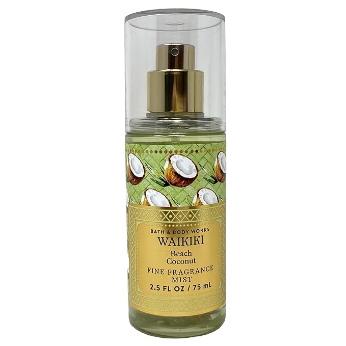 Bath & Body Works Waikiki Beach Coconut Mini Fragrance Mist and Hydration Body Cream Bundle with a Natural Oats Sample Soap - Travel Size