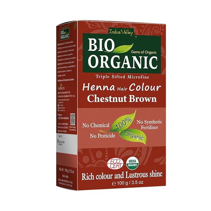 Indus Valley Bio Organic Natural Henna Hair Color For Grey Hairs -100gm (Chestnut Brown)