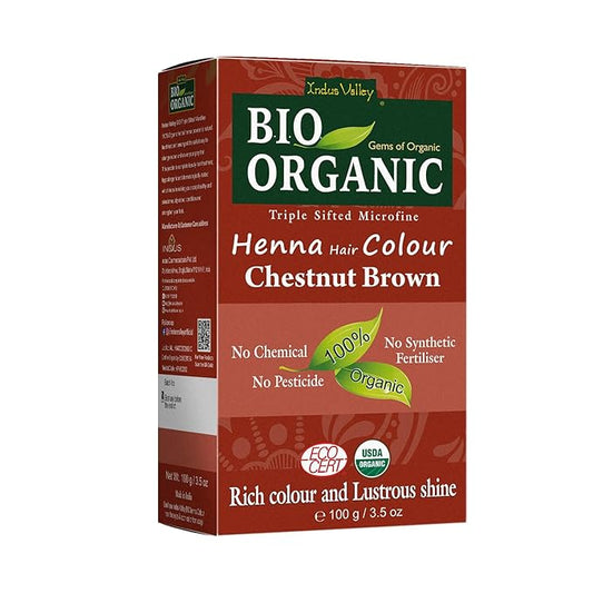 Indus Valley Bio Organic Natural Henna Hair Color For Grey Hairs -100gm (Chestnut Brown)