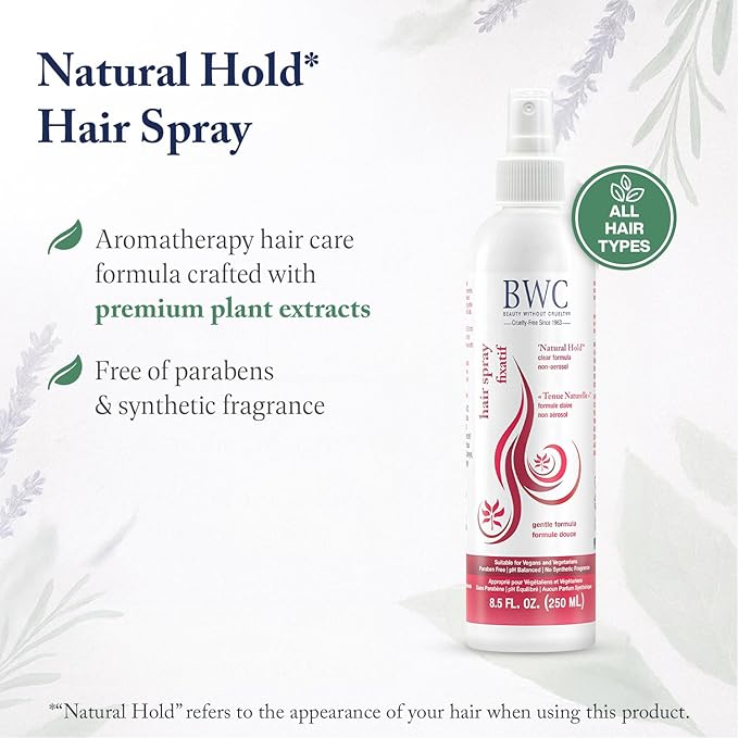 Beauty Without Cruelty Hair Spray, “Natural Hold” – Non-Aerosol Spray with Rosemary, Lavender & Green Tea Extracts, Vegan-Friendly & Cruelty-Free, 8.5 Oz