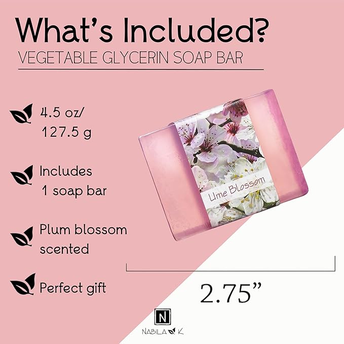 Glycerin Bar Soap Ume Blossom Scent - Natural, Vegan-Friendly, Hypoallergenic - Moisturizing and Hydrating with 100% Vegetable Glycerin - Sulfate-Free, Paraben-Free, Chemical-Free - 4.5 oz