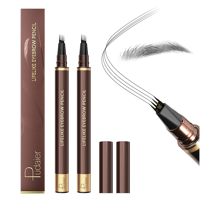 Eyebrow Pencil, 2Pcs Waterproof Microblading Eyebrow Pens, 4 Tip Precise Eye Brow Makeup Pen for Women to Effortlessly Create Hair Like Natural Brows, Non Dry Out and Last All Day (Black Grey)