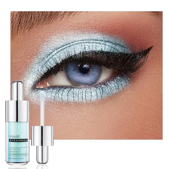Aurora Blue Chameleon Shimmer Liquid Eyeshadow, Longwear Waterproof Lightweight Eye Shadow Cream,Buildable Blendable Eye Makeup,Vegan Cruelty-Free Paraben-Free for Older Women Stage makeup 02#