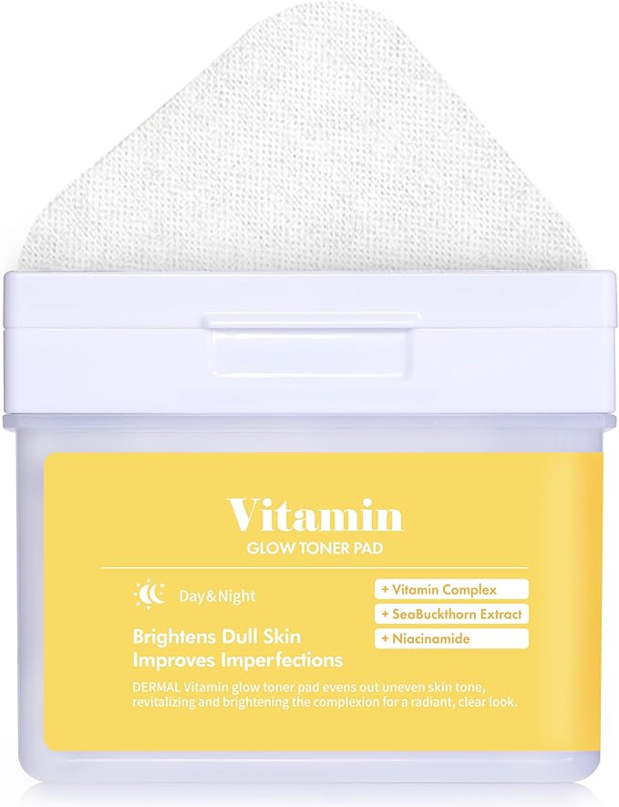DERMAL Vitamin C Toner Pads 120 Count – Niacinamide Sea Buckthorn Vitamin 11 Complex for Dark Spots & Dull Skin – Vegan Pure Cotton Pads with Tweezers (Korean Skincare)
