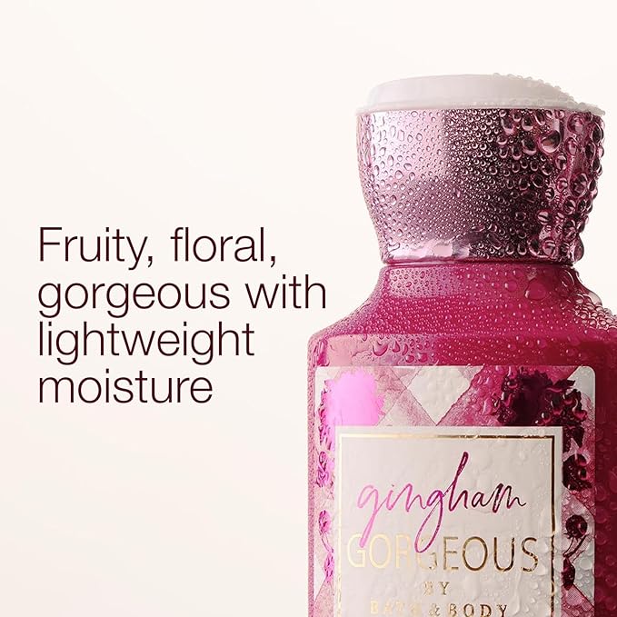 Bath & Body Works Gingham Gorgeous Body Lotion, Lightweight Daily Moisturizer with Shea Butter & Coconut Oil – Pink Strawberries, Peony Blooms, and Peach Nectar Scent, 8 fl oz - 1 Pack