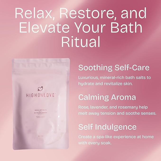 High On Love Bath Salts Refill - Pink Himalayan & Epsom Salt Blend with Soothing Vitamin E & Premium Hemp Seed Oil - Real Dried Rose, Lavender and Rosemary Inclusions (Rosemary Lavender)