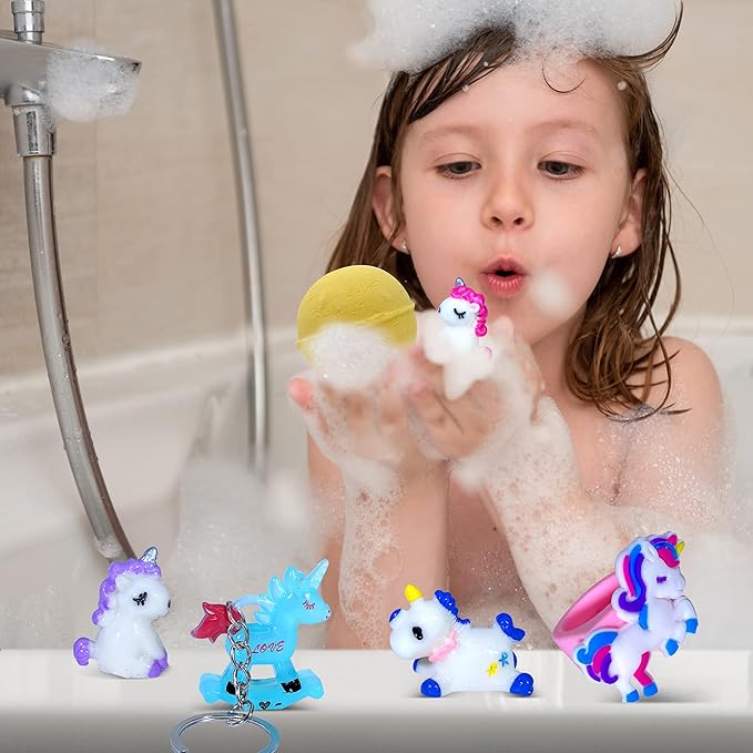 Organic Unicorn Bath Bombs for Girls with Surprise Toys Inside for Kids | Cute Unicorn Ring, Keychain, Necklace, Toys and Bonus Unicorn Purse - Christmas Gift Set Bath Balls with Unicorn Toys Inside