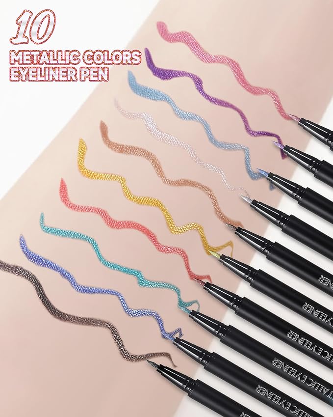 Metallic Purple Glitter Liquid Eyeliner, Diamond Shimmer Waterproof Eyeliner, Sparkle Colored Eyeliner Pen Long-Lasting, Ultra-Fine Tip Smudge-Proof, Quick-Drying, High Pigmented Delineador De Ojos-02
