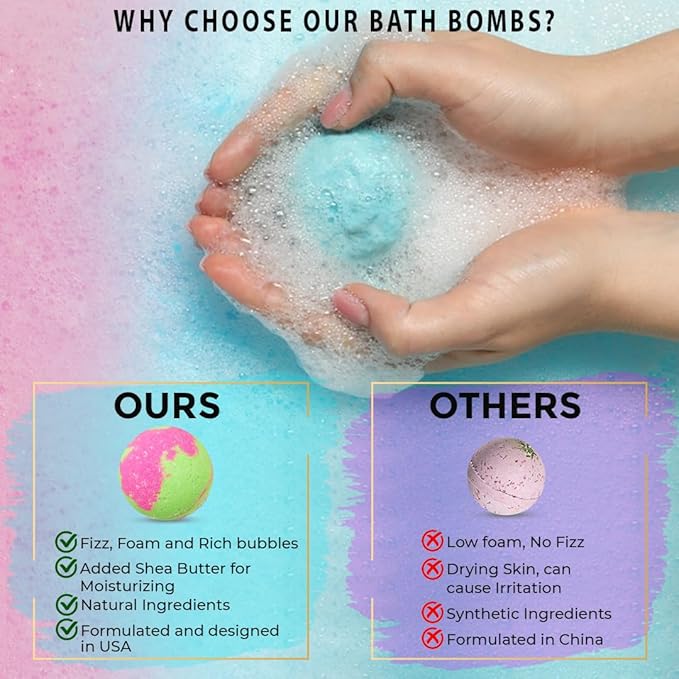 Bath Bombs for Women Relaxing with Inspirational Messages, 12 Natural and Organic Bath Bombs with Essential Oils & Skin Moisturizing Shea Butter. Easter Basket Essentials Gift for Wife, Girlfriend,