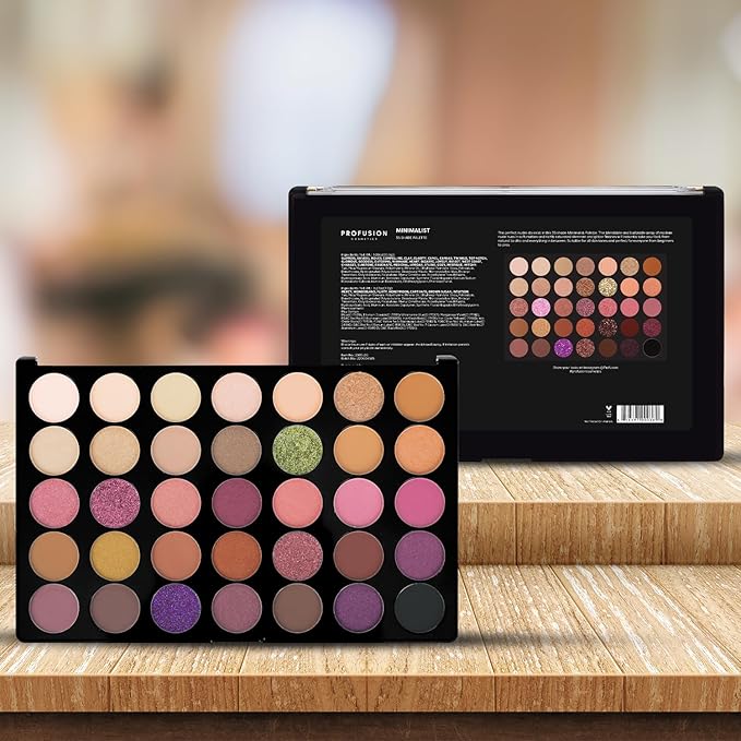 Profusion Cosmetics Minimalist 35 Shade Eyeshadow Palette - Blendable Natural Shades in Matte, Shimmer and Glitter Finishes for Mesmerizing Looks, Vegan & Cruelty-Free Makeup