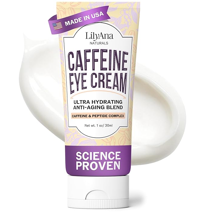 LilyAna Naturals Caffeine Eye Cream with Peptides for Dark Circles, Puffiness, Fine Lines and Wrinkles 1.0 oz