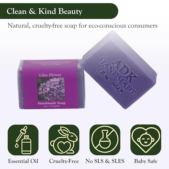 Adirondack Fragrance & Flavor Farm ADK Natural Lilac Soap Bar 16 oz., Handmade Vegan Olive Oil Body Soap for Dry and Sensitive Skin, Moisturising for Men, Women & Babies, Produced in the USA