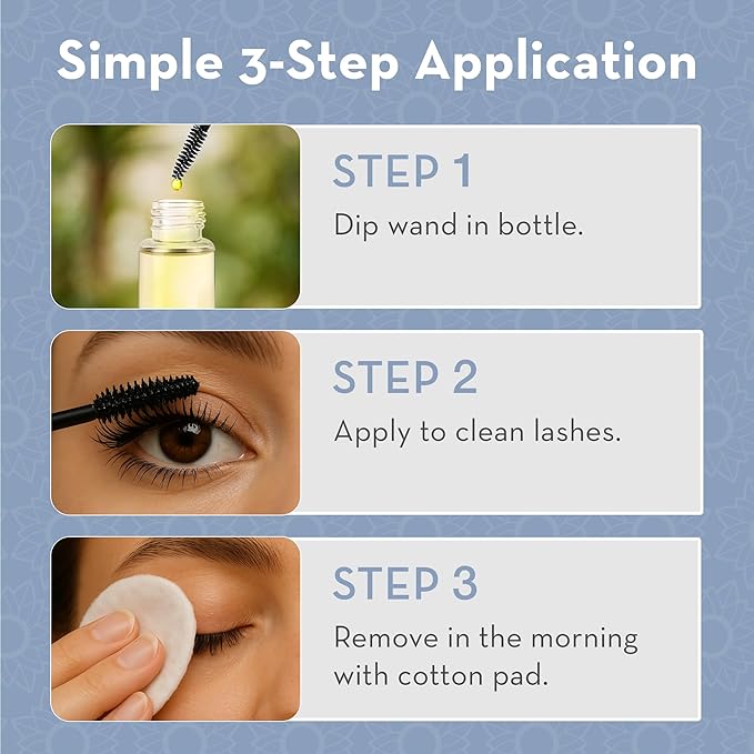 Pure Body Naturals Castor Oil for Eyelashes and Eyebrows - Nourishing Brow & Lash Growth Serum - Castor Oil Organic, Cold Pressed, Hexane Free - 2 Pre-Filled Applicators (10 ml each)
