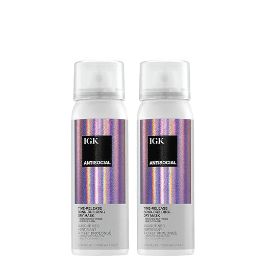 IGK Antisocial No-Rinse Overnight Dry Hair Treatment Mask Travel Size | Bond-Building Repairs, Smoothes and Softens Hair | Vegan + Cruelty-Free | 1.7 Oz (Pack of 2)