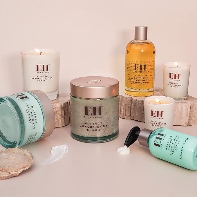 Emma Hardie 350g Moringa Luxury Body Scrub with Himalayan Pink Salt, Moringa and Sweet Almond Oil, Detoxifies and Exfoliates Skin, For All Skin Types, Vegan & Cruelty Free