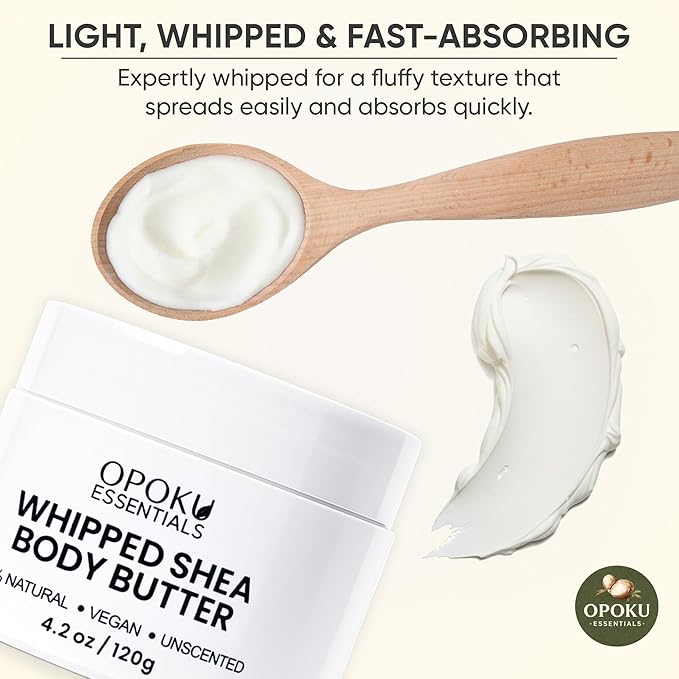 Whipped Shea Body Butter for Dry Skin & Sensitive Skin – 4oz Unscented with Ghanaian Shea Butter – 100% Natural, Vegan Moisturizing Cream
