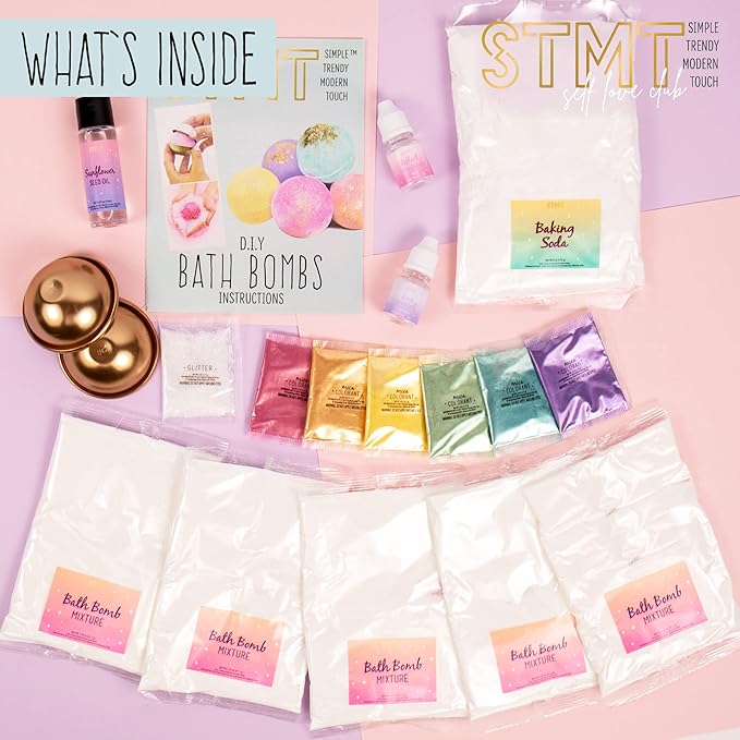 STMT Self-Love Club D.I.Y. Bath Bombs by Horizon Group USA, Create 5 Bath Bombs with Pastel Colors, Essential Oils & Clean Beauty Ingredients, DIY Bath Bomb Kit