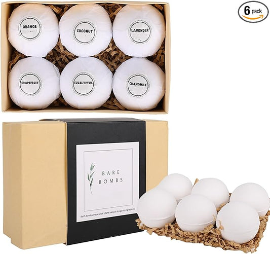 Natural & Organic Bath Bombs with a Variety of Essential Oils, Dye and Paraben Free, Vegan, at Home Spa, Extra Large, Set of 6