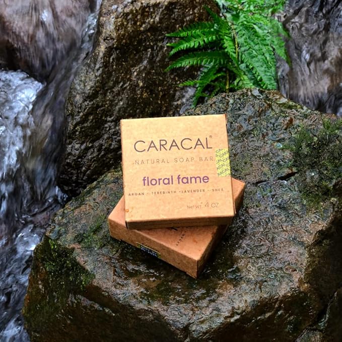 CARACAL Floral Fame Vegan Herbal Natural Women's Men's Soap Bar, Strong Smoky Lavender, Clary Sage, Terebinth Fruit, Olive, Castor Oils & Shea Butter - Long Life