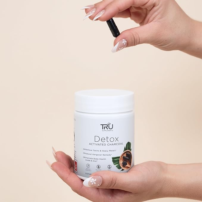 TRU Supplements Detox Cleanse Capsules with Activated Charcoal, Whole Body Cleanse for Bloating Relief & Clear Skin, Vegan-Friendly Natural Detox Support, 60 Servings
