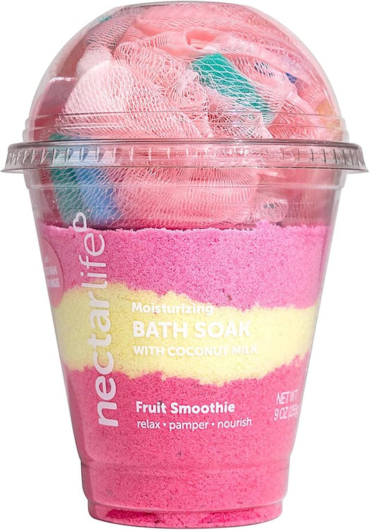 Coconut Milk Bath Soak, Salt Bath, Adult Bubble Bath, Natural Detox Foaming Body Soak, Foot Soak, Vegan Body Skin Care, 9 oz. (Fruit Smoothie)