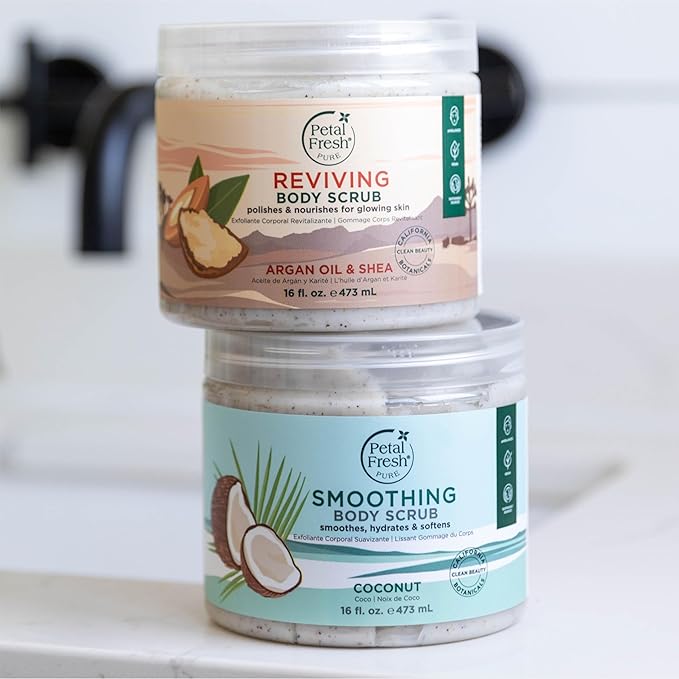 Petal Fresh Coconut Body Scrub, Smoothing Body Pudding, Natural, Gently Exfoliating, Daily Skincare, Vegan and Cruelty Free, 16 oz