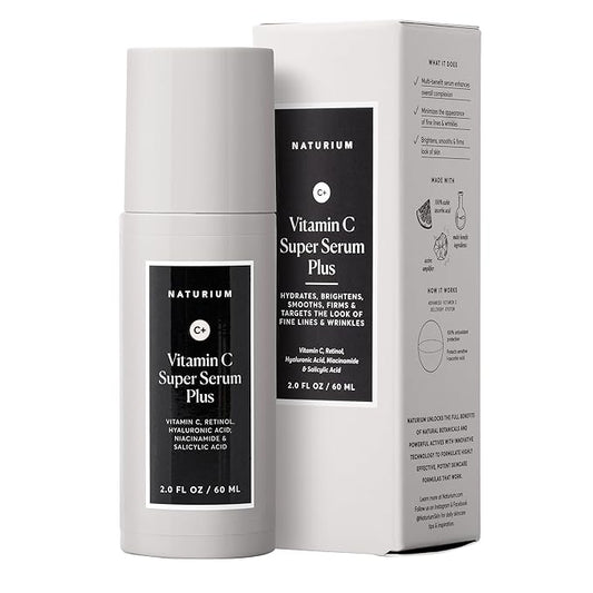 Naturium Vitamin C Super Serum Plus Jumbo, Smoothing Face Care, plus Retinol, Hyaluronic Acid, Niacinamide & Salicylic Acid, 2 oz