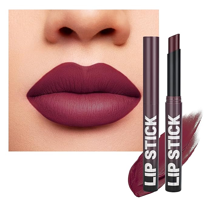 Dark Plum Purple Lipstick for Women，Matte Velvet Satin Lipsticks，Hydrate Lip stick Non-Drying Long Lasting Lip Stain Daily Makeup，Creamy Silky Texture，Highly pigment Formula，Cruelty-Free，A08#